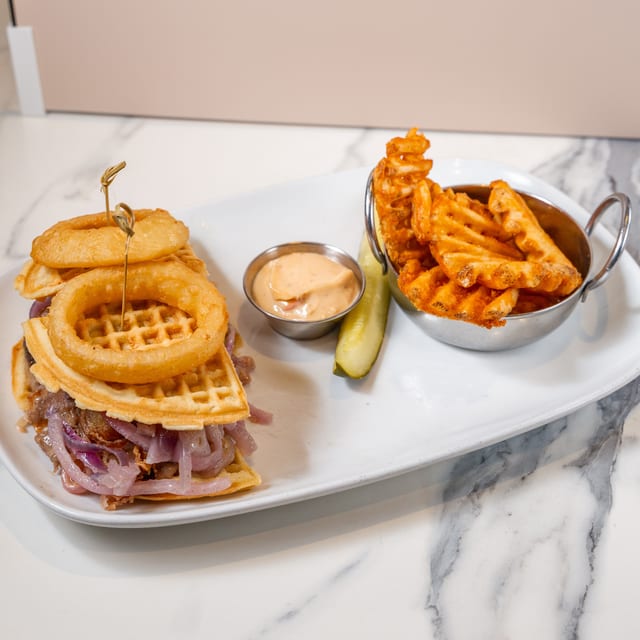 Cheesesteak Waffle Sandwich.
